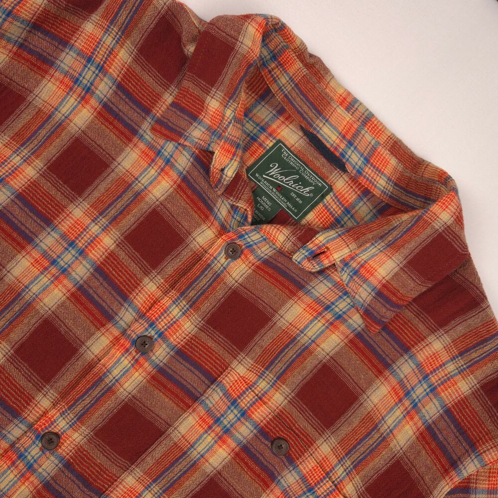 Woolrich Plaid Short Sleeve Button Up Shirt Mens Large Outdoor Camping